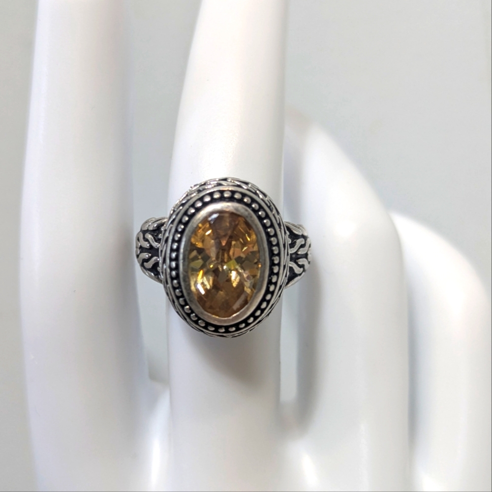 NF 925‎ Sterling Thailand Golden Topaz Ring Size 7 November birthstone Vintage